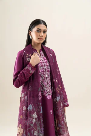 3 PIECE EMBROIDERED LAWN SUIT-MULBERRY GLAM